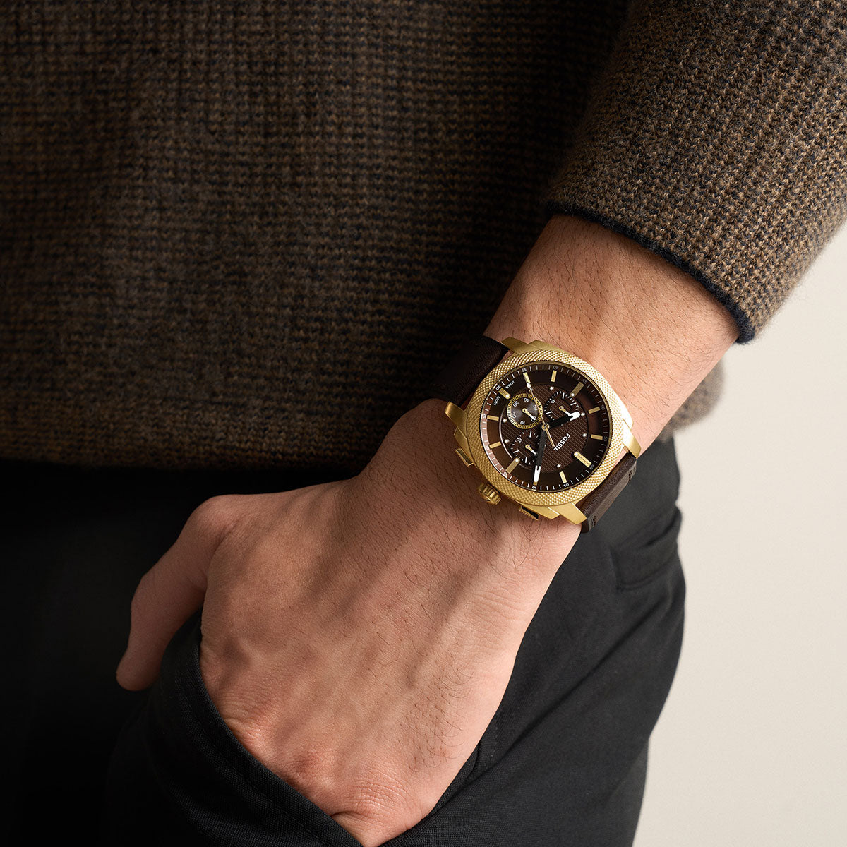 フォッシル FOSSIL 腕時計 メンズ MACHINE クロノグラフ アナログ ブラウンレザーウォッチFS6188【2026新作】