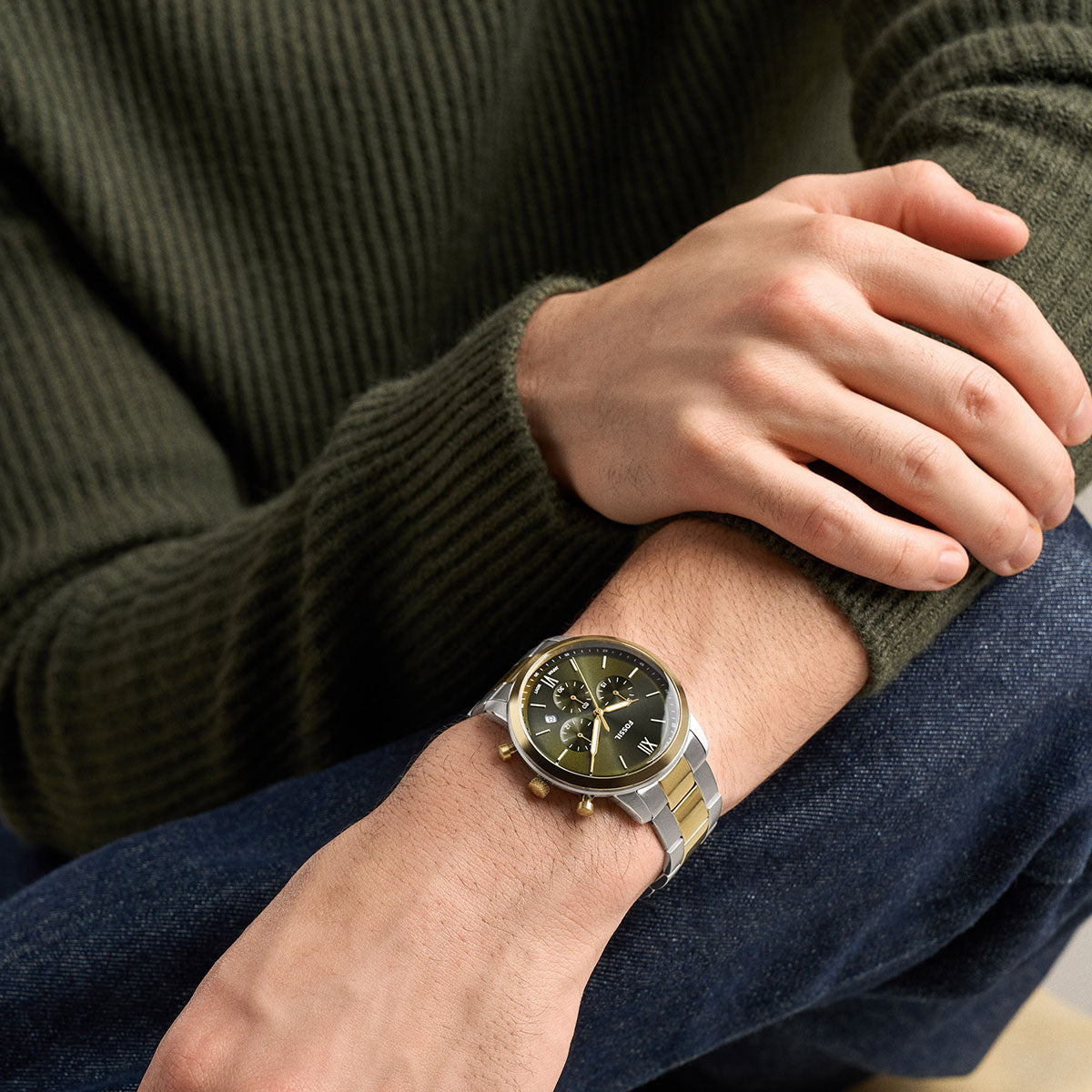 フォッシル FOSSIL 腕時計 メンズ NEUTRA クロノグラフ アナログ ツートーン ステンレススチールウォッチ FS6189【2026新作】
