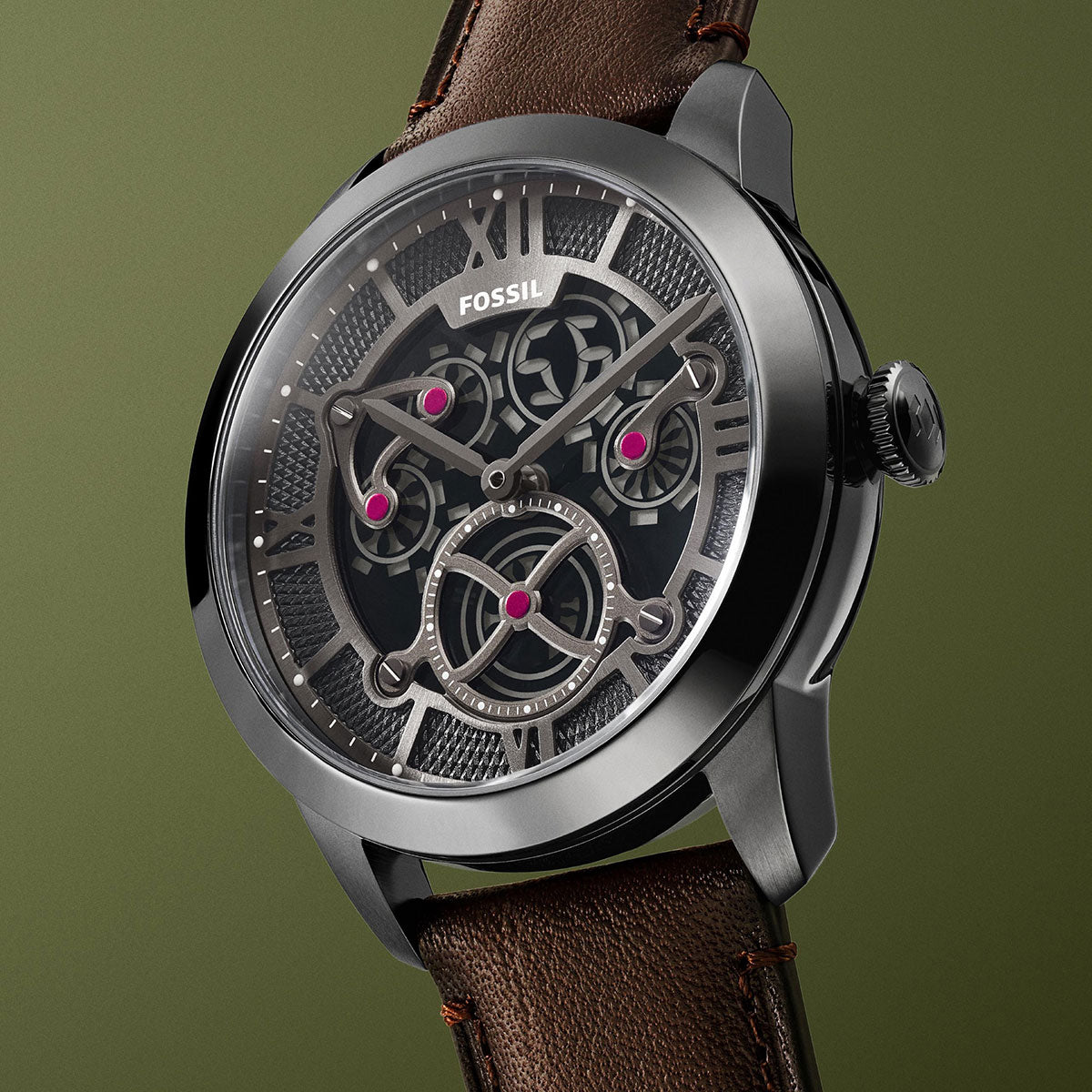 フォッシル FOSSIL 腕時計 メンズ TOWNSMAN アニメーション デジアナ ブラウン レザーウォッチ FS6191【2026新作】
