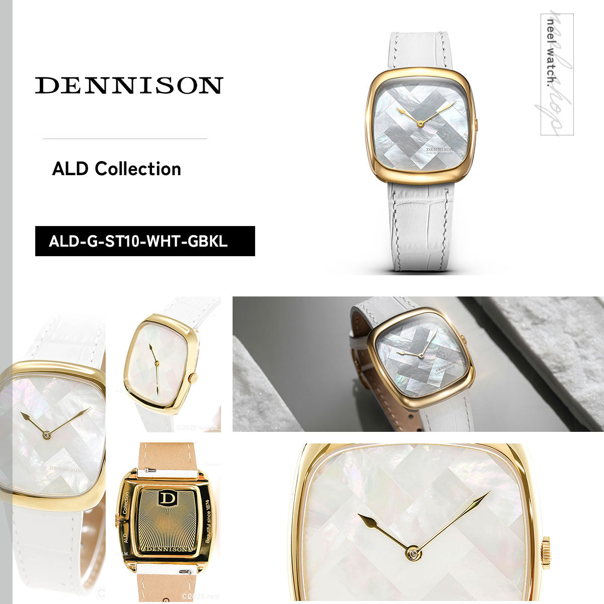 デニソン DENNISON 腕時計 メンズ レディース ALD Collection ホワイトマザーオブパール モザイク ゴールド ALD-G-ST10-WHT-GBKL