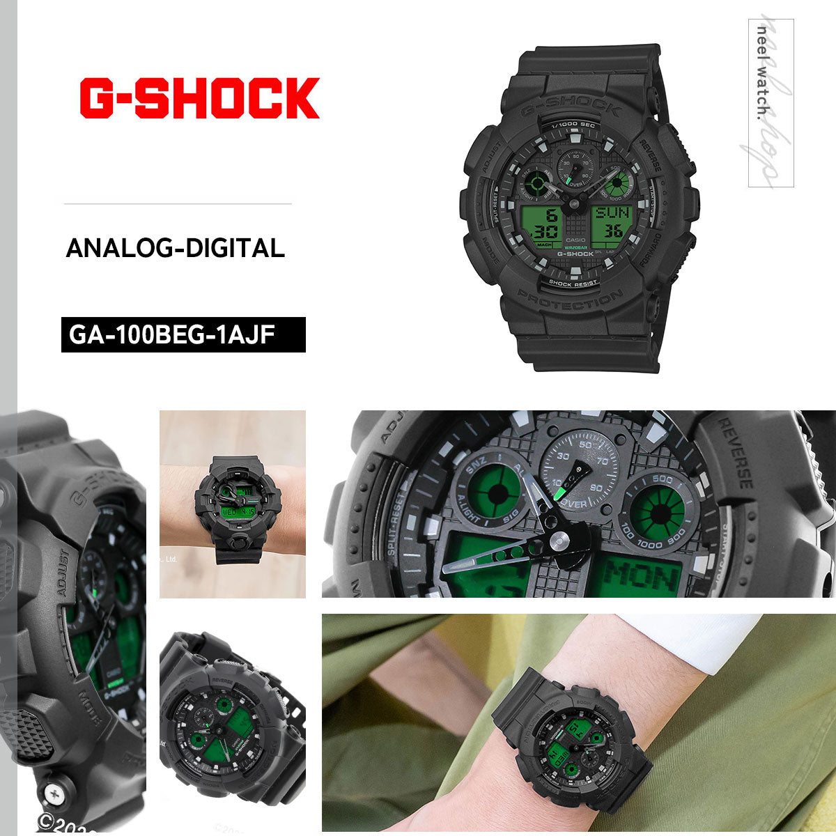 G-SHOCK アナデジ カシオ Gショック CASIO 腕時計 メンズ GA-100BEG-1AJF BLACK AND ELECTRO GREEN エレクトログリーン【2026 新作】