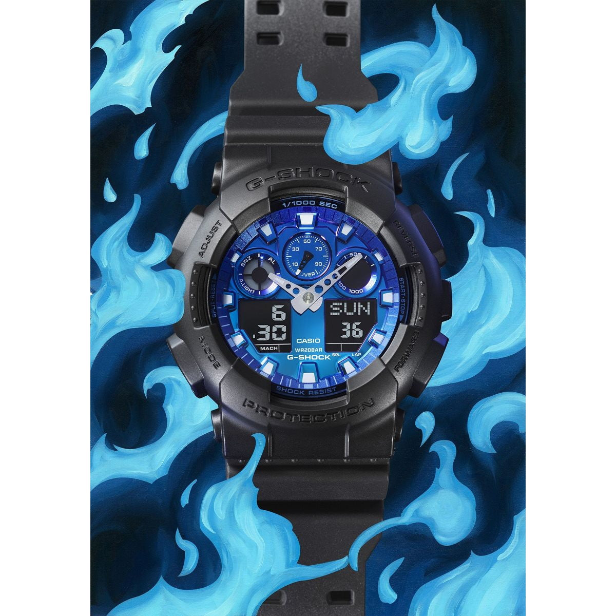 G-SHOCK カシオ Gショック CASIO アナデジ 腕時計 メンズ GA-100FL-1AJF Flame inside フレイムブルー【2024 新作】