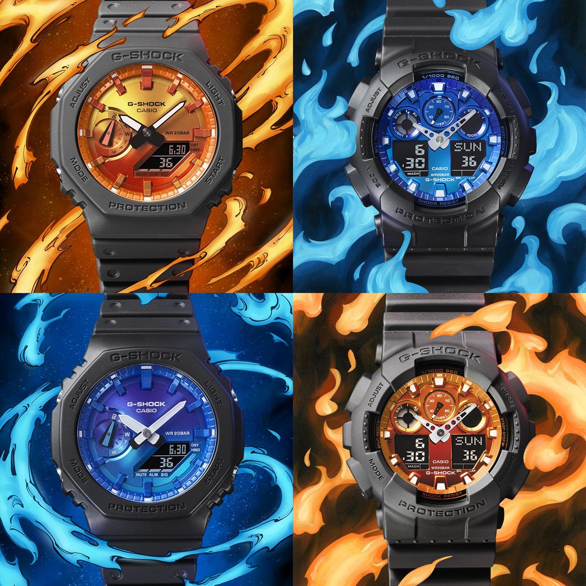 G-SHOCK カシオ Gショック CASIO アナデジ 腕時計 メンズ GA-100FL-1AJF Flame inside フレイムブルー【2024 新作】