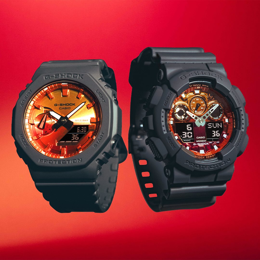 G-SHOCK カシオ Gショック CASIO アナデジ 腕時計 メンズ GA-100FL-8AJF Flame inside フレイムオレンジ【2024 新作】