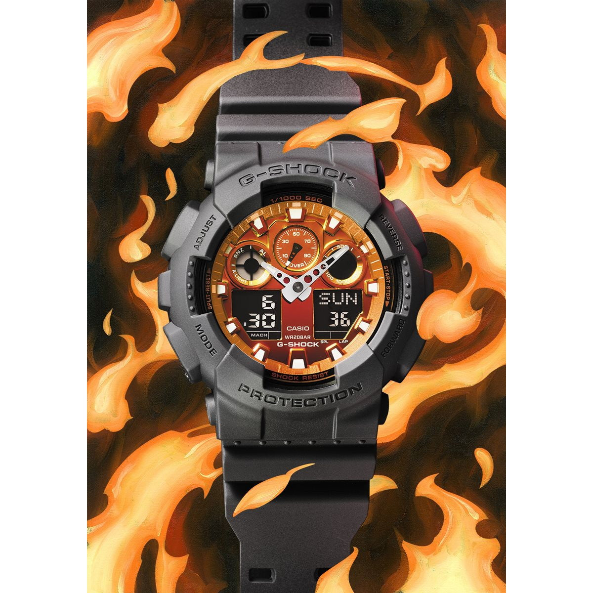 G-SHOCK カシオ Gショック CASIO アナデジ 腕時計 メンズ GA-100FL-8AJF Flame inside フレイムオレンジ【2024 新作】