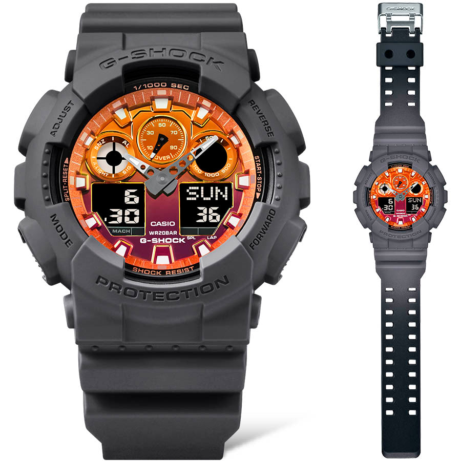 G-SHOCK カシオ Gショック CASIO アナデジ 腕時計 メンズ GA-100FL-8AJF Flame inside フレイムオレンジ【2024 新作】