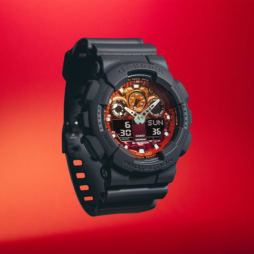 G-SHOCK カシオ Gショック CASIO アナデジ 腕時計 メンズ GA-100FL-8AJF Flame inside フレイムオレンジ【2024 新作】