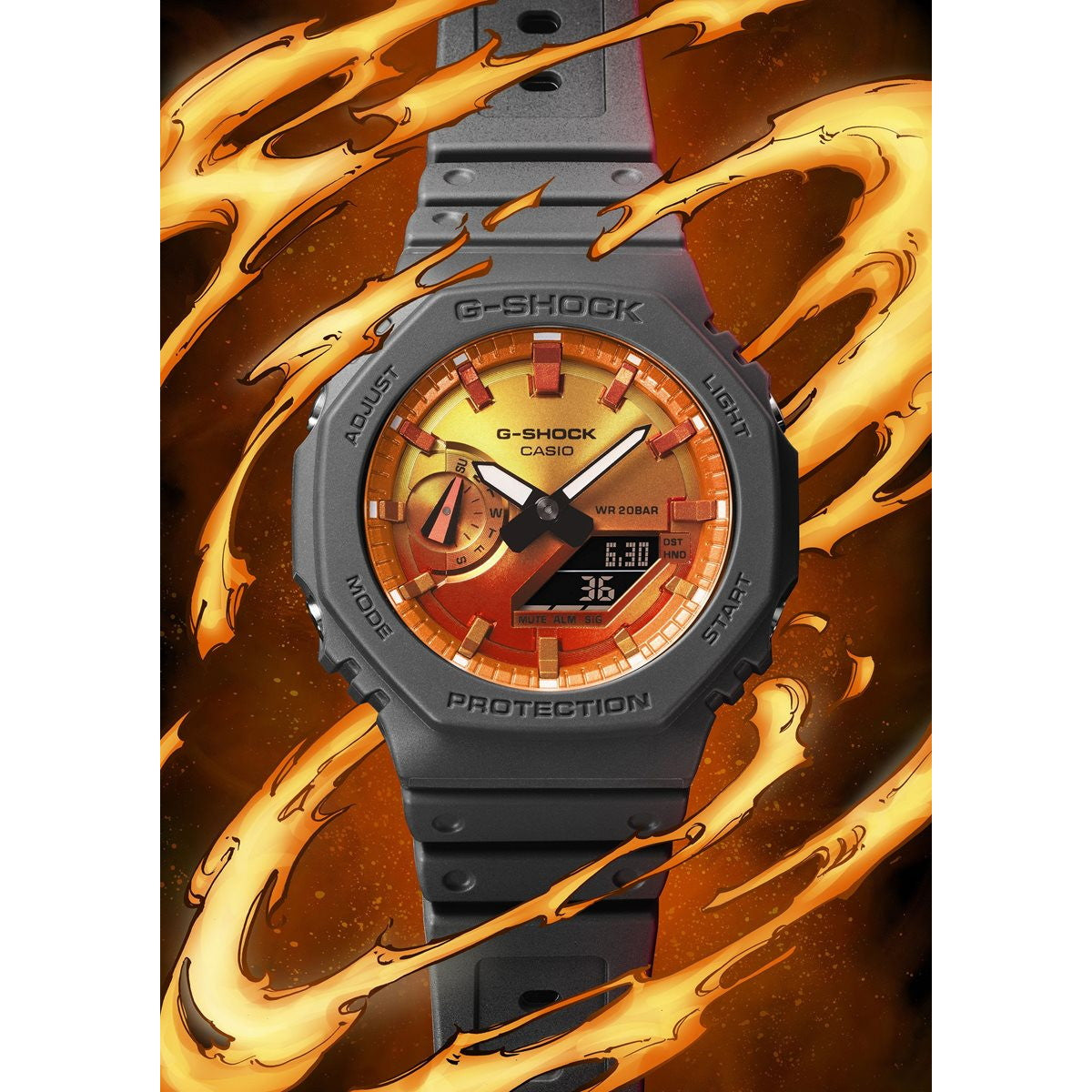 G-SHOCK カシオ Gショック CASIO アナデジ 腕時計 メンズ GA-2100FL-8AJF Flame inside フレイムオレンジ【2024 新作】