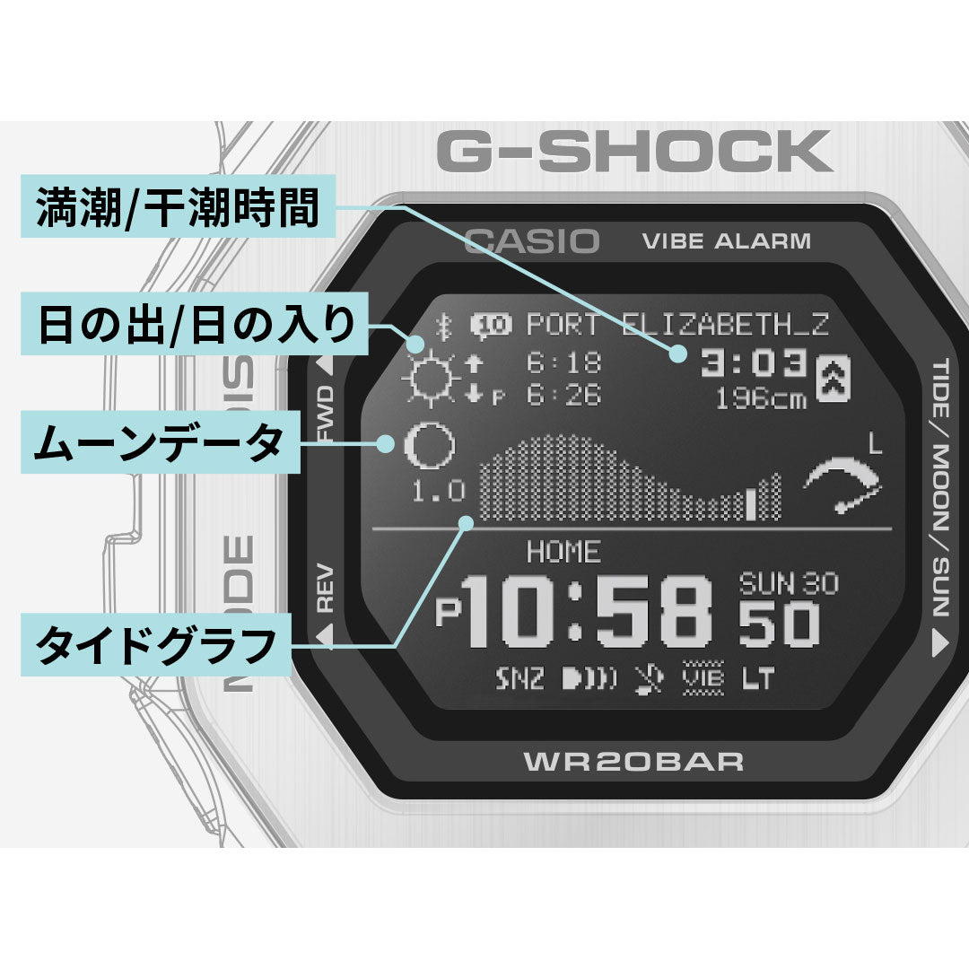 G-SHOCK カシオ G-LIDE Gショック Gライド デジタル 腕時計 メンズ CASIO GBX-100TT-2JF タイムトラベル サーフィン イメージ