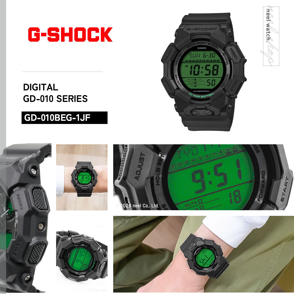 G-SHOCK デジタル カシオ Gショック CASIO 腕時計 メンズ GD-010BEG-1JF BLACK AND ELECTRO GREEN エレクトログリーン【2026 新作】