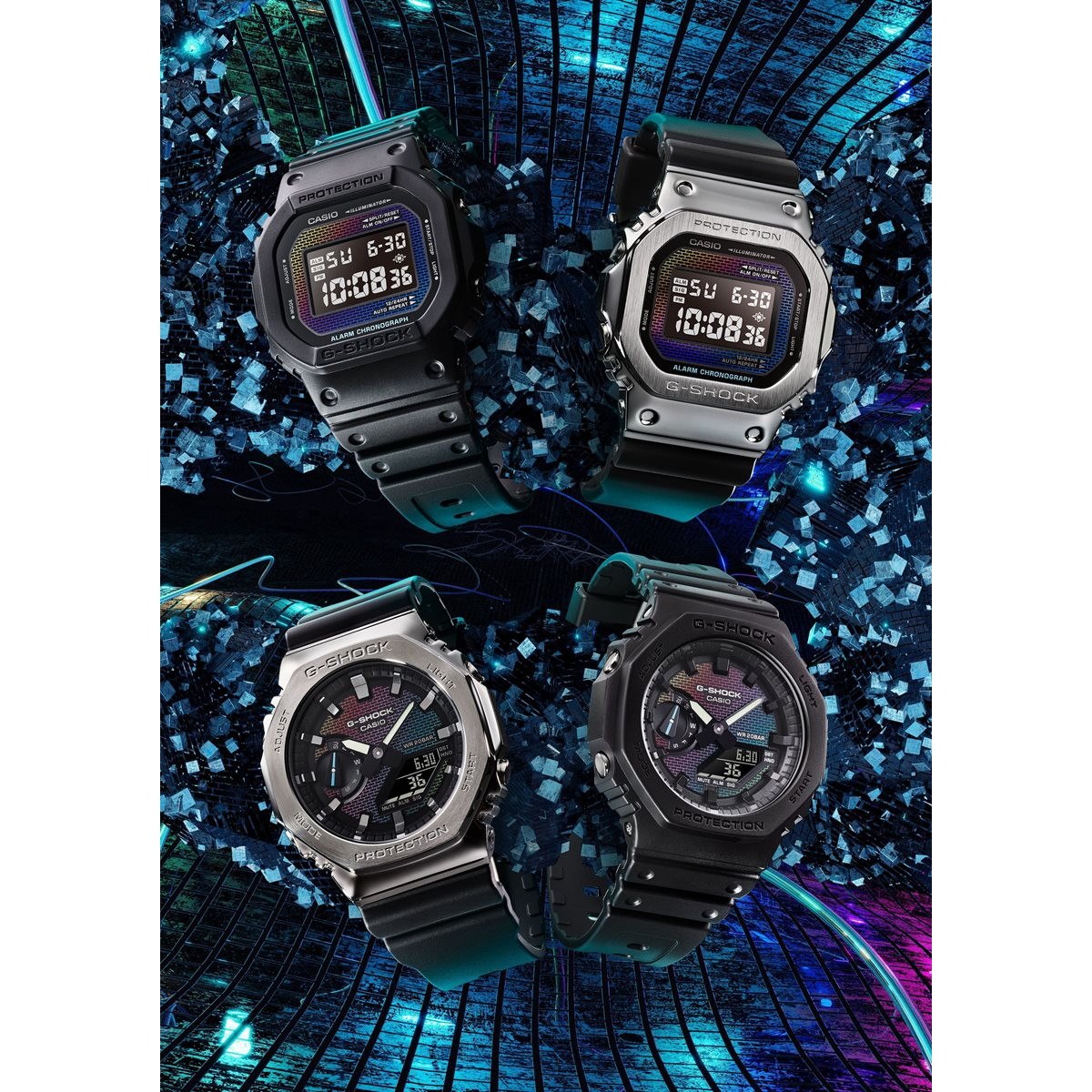 G-SHOCK デジタル カシオ Gショック CASIO 腕時計 メンズ GM-5600RW-1JF レインボーカラー レンガパターン デザイン メタルカバー【2024 新作】