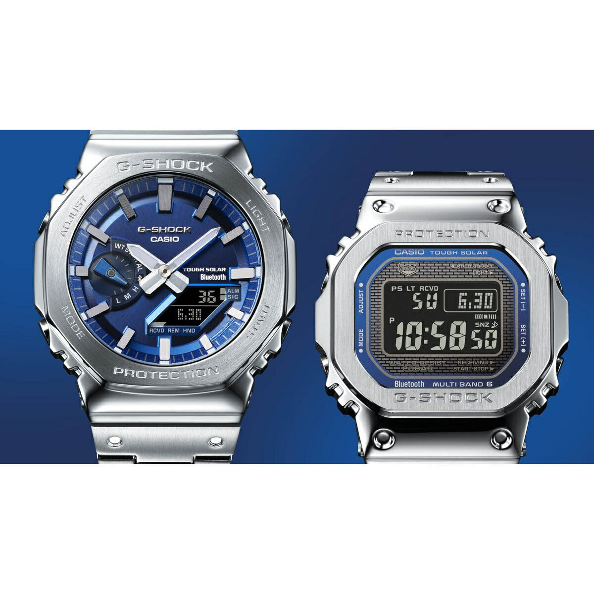G-SHOCK カシオ Gショック CASIO GM-B2100AD-2AJF タフソーラー フルメタル シルバー メタリックブルー 腕時計 メンズ スマートフォンリンク【2024 新作】