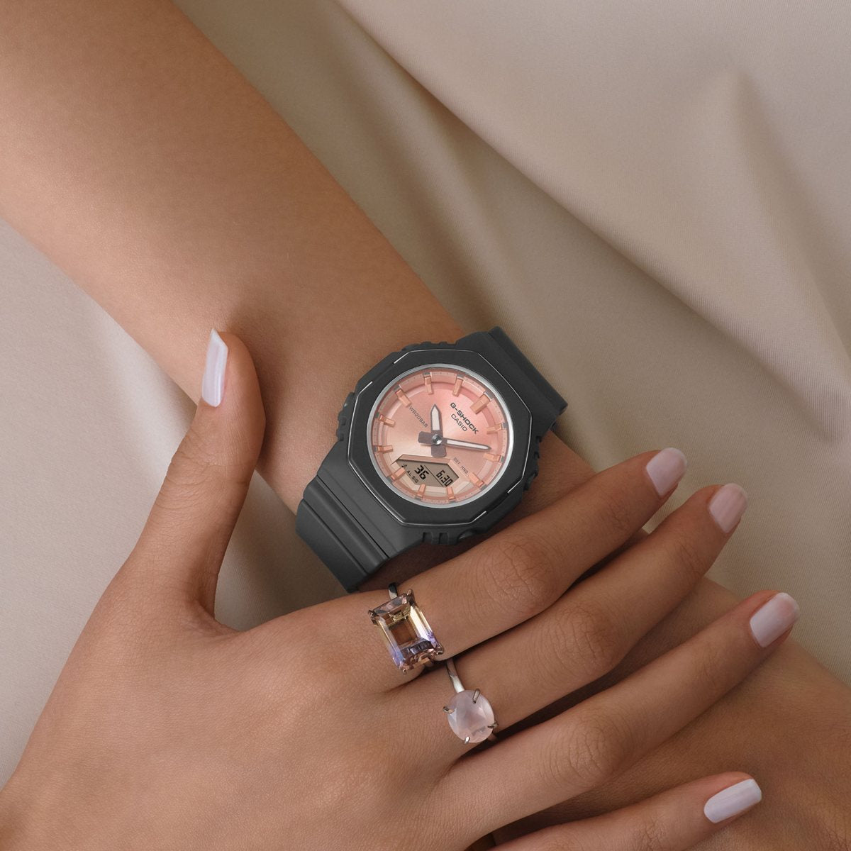 G-SHOCK カシオ Gショック CASIO アナデジ 腕時計 メンズ レディース GMA-P2110SC-4AJF ライトピンク 天然石 ローズクォーツ イメージ【2025 新作】