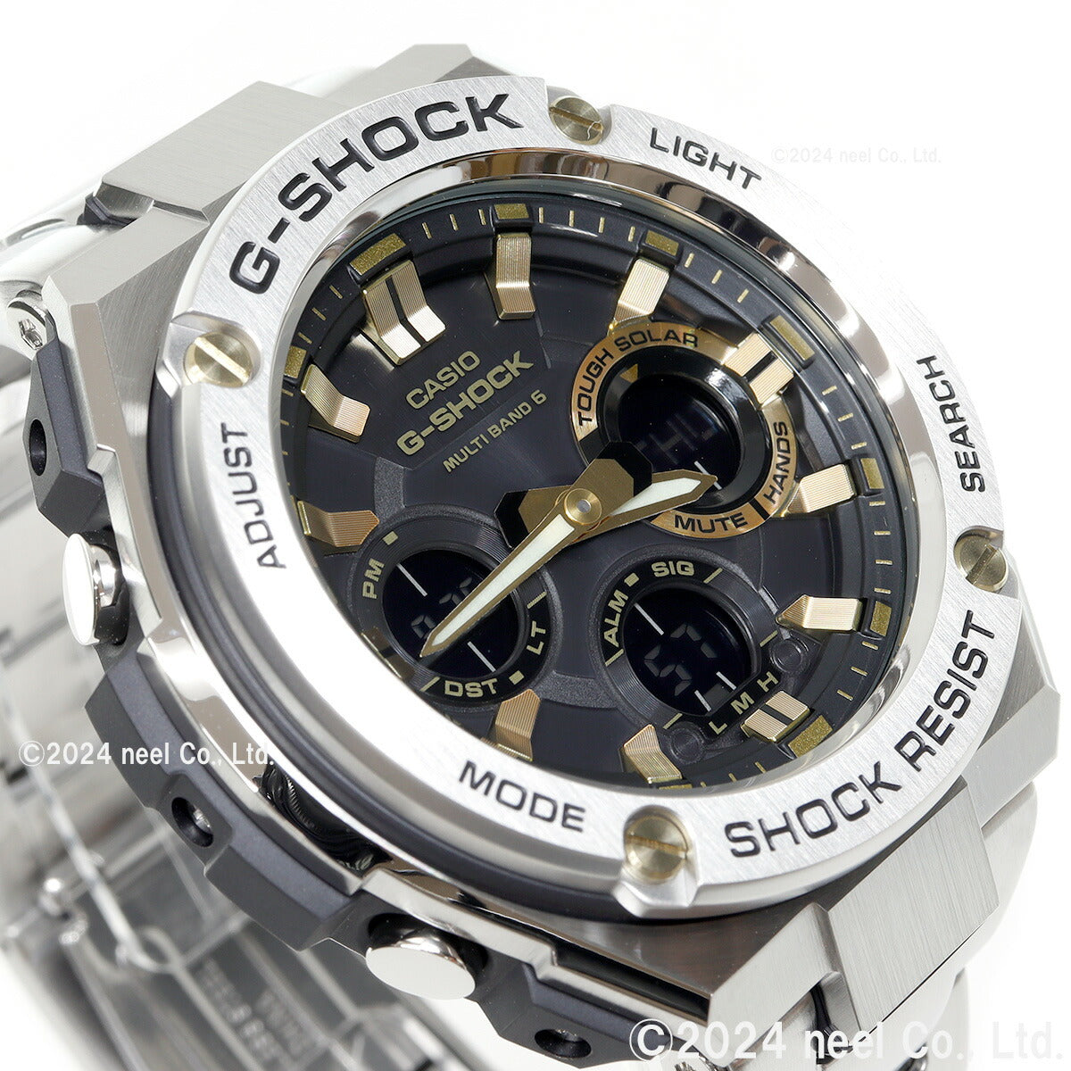 G-SHOCK 電波 ソーラー 電波時計 ブラック×ゴールド G-STEEL カシオ Gショック Gスチール CASIO 腕時計 アナデジ タフソーラー GST-W110D-1A9JF