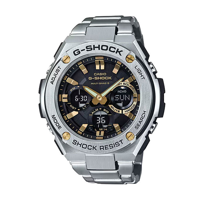 G-SHOCK 電波 ソーラー 電波時計 ブラック×ゴールド G-STEEL カシオ Gショック Gスチール CASIO 腕時計 アナデジ タフソーラー GST-W110D-1A9JF