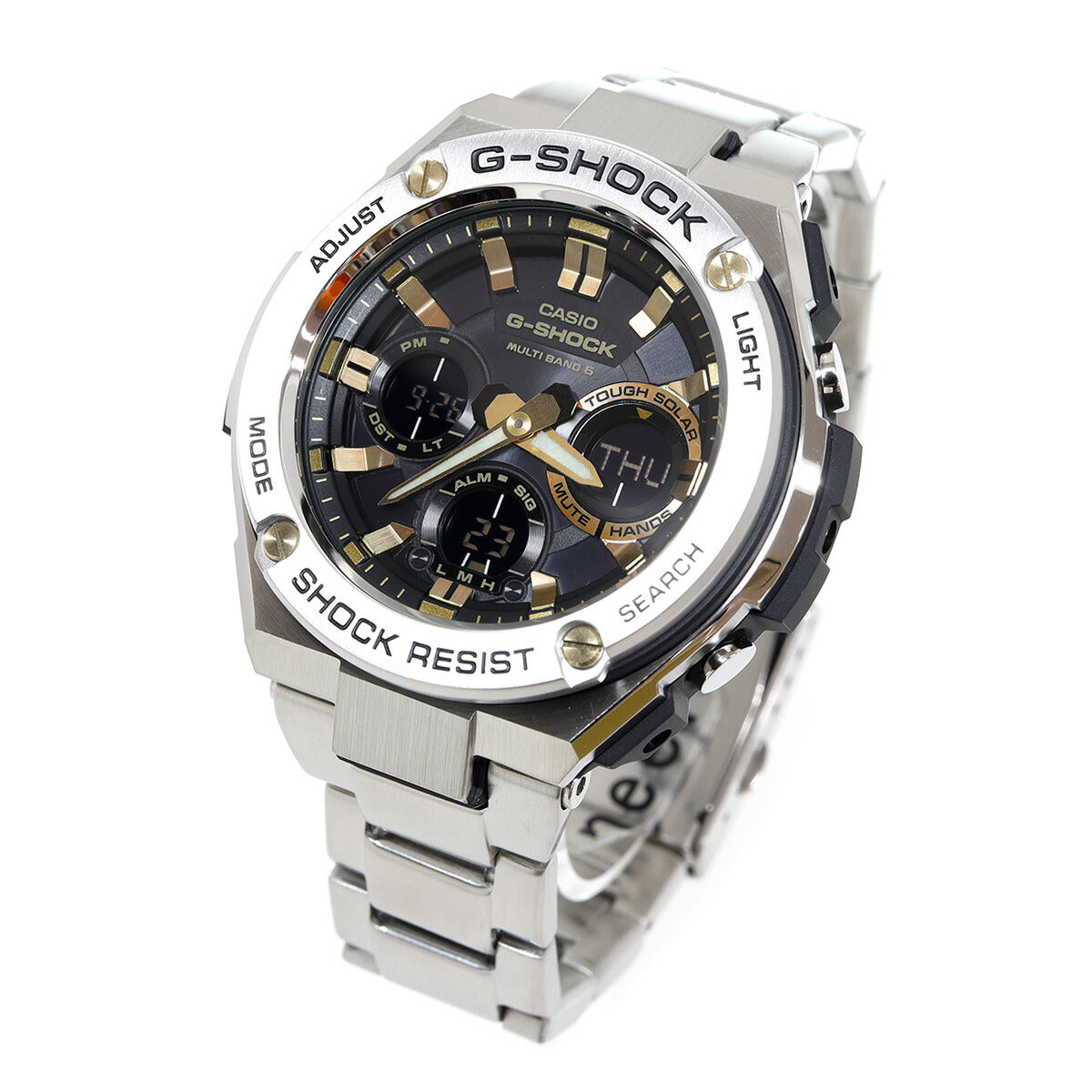 G-SHOCK 電波 ソーラー 電波時計 ブラック×ゴールド G-STEEL カシオ Gショック Gスチール CASIO 腕時計 アナデジ タフソーラー GST-W110D-1A9JF