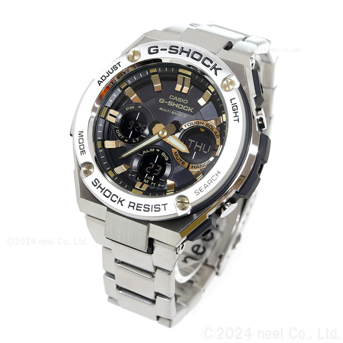 G-SHOCK 電波 ソーラー 電波時計 ブラック×ゴールド G-STEEL カシオ Gショック Gスチール CASIO 腕時計 アナデジ タフソーラー GST-W110D-1A9JF