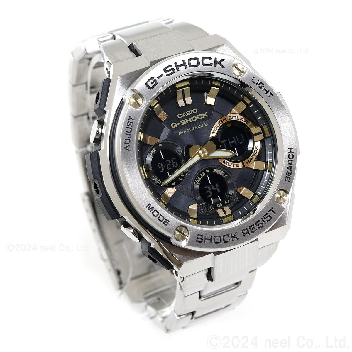 G-SHOCK 電波 ソーラー 電波時計 ブラック×ゴールド G-STEEL カシオ Gショック Gスチール CASIO 腕時計 アナデジ タフソーラー GST-W110D-1A9JF