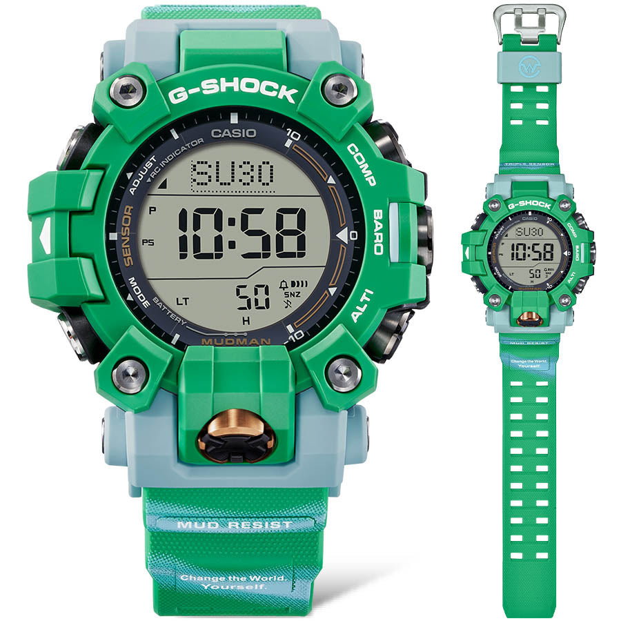 G-SHOCK 電波 ソーラー 電波時計 カシオ Gショック マッドマン MUDMAN 腕時計 メンズ MASTER OF G GW-9500KJ-3JR ヒロオビフィジーイグアナ Love The Sea And The Earth