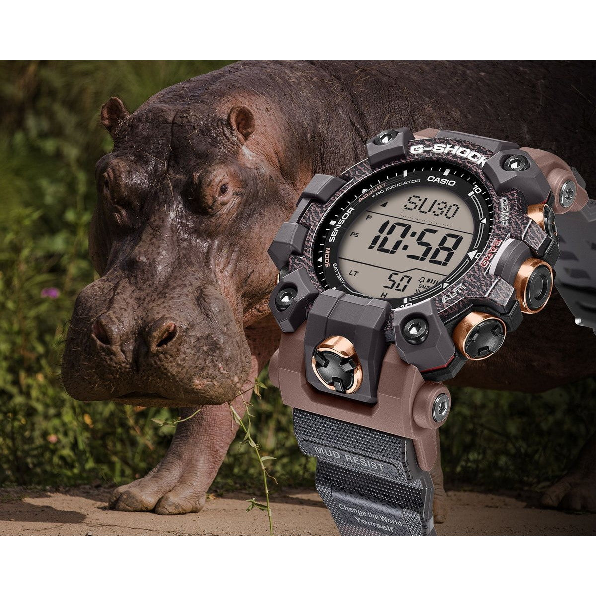 G-SHOCK 電波 ソーラー 電波時計 カシオ Gショック マッドマン MUDMAN CASIO 腕時計 MASTER OF G GW-9502KJ-8JR カバ Love The Sea And The Earth【2025 新作】