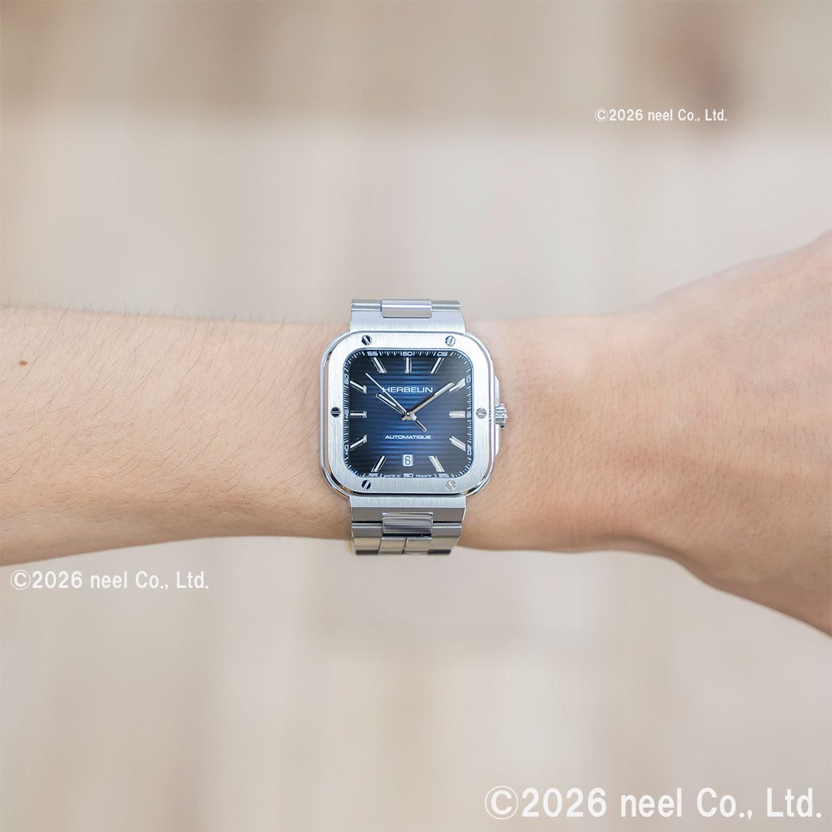 エルブラン HERBELIN カプカマラ CAP CAMARAT 35mm 腕時計 メンズ 自動巻き H1646B15 スクエア メタルベルト シルバー ネイビー文字盤【60回分割手数料無料！】
