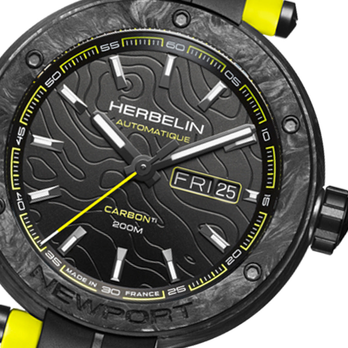 エルブラン HERBELIN ニューポート NEWPORT 43mm 腕時計 メンズ 自動巻き H1788CTN14CY ラウンド FKMベルト イエロー【60回分割手数料無料！】