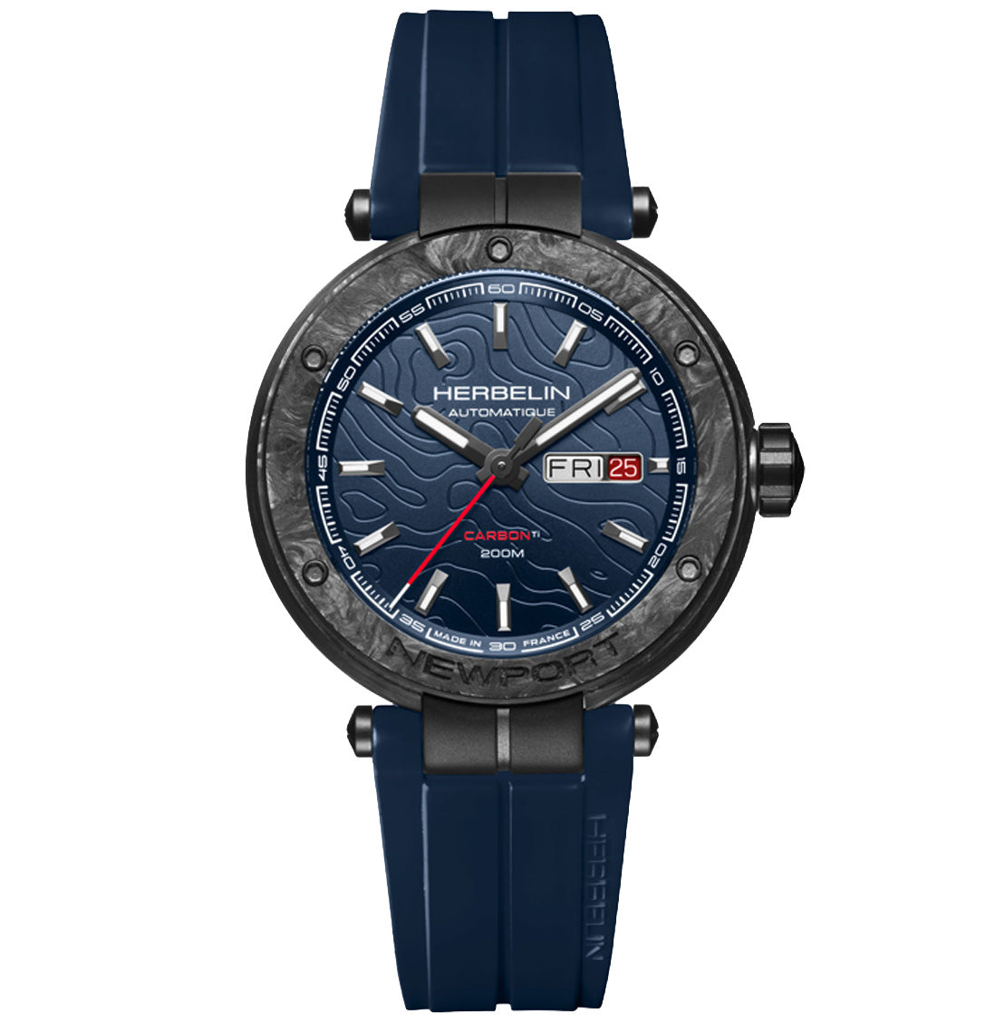 エルブラン HERBELIN ニューポート NEWPORT 43mm 腕時計 メンズ 自動巻き H1788CTN15CB ラウンド FKMベルト ブルー【60回分割手数料無料！】