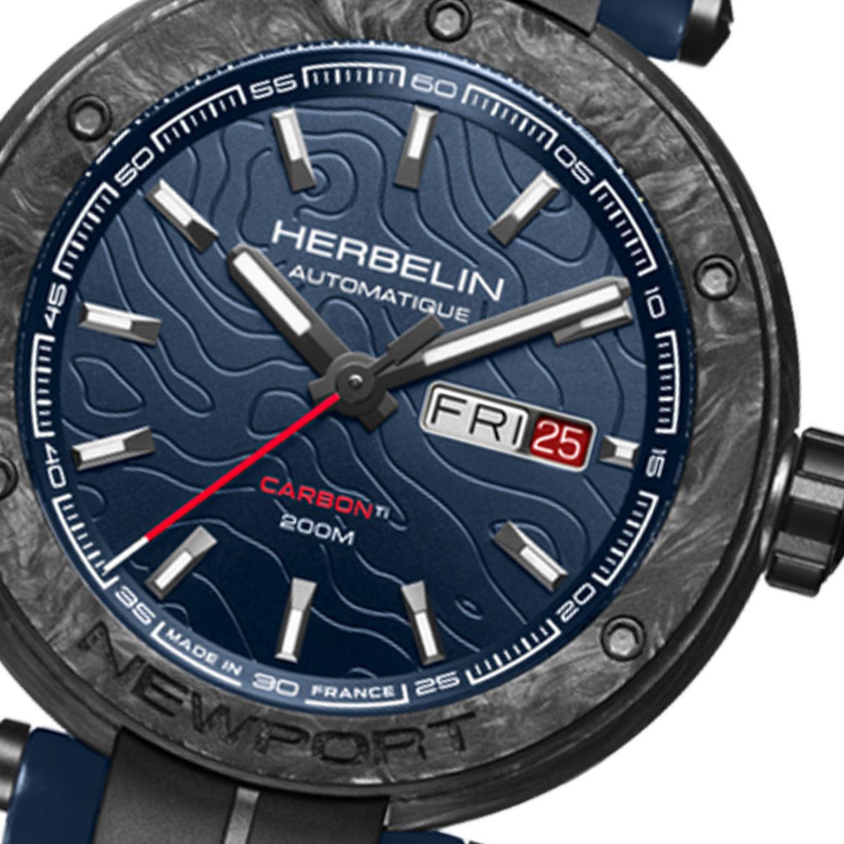 エルブラン HERBELIN ニューポート NEWPORT 43mm 腕時計 メンズ 自動巻き H1788CTN15CB ラウンド FKMベルト ブルー【60回分割手数料無料！】