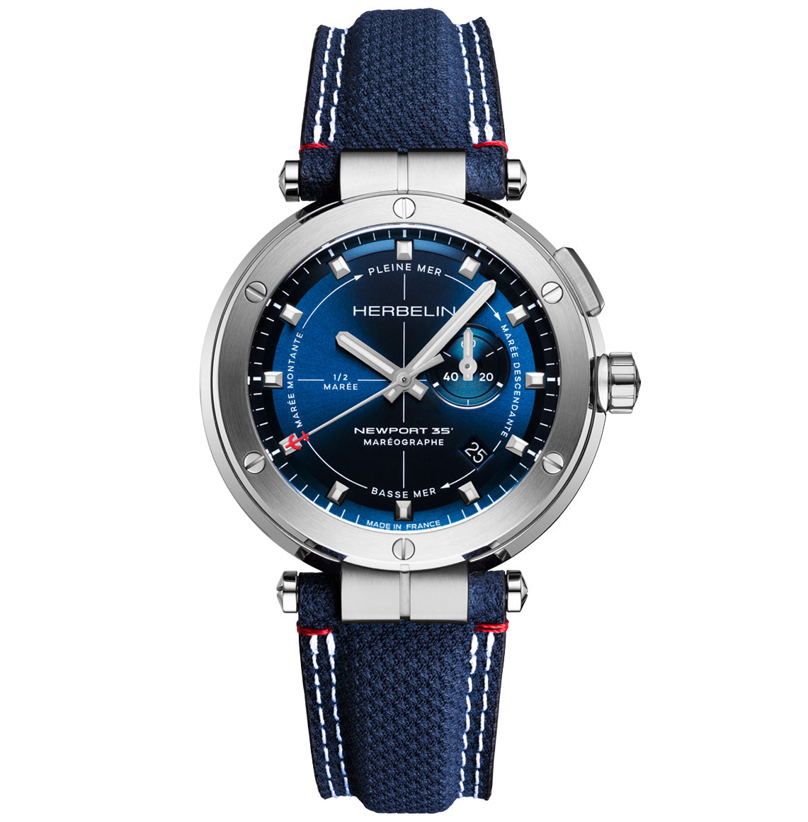 エルブラン HERBELIN ニューポート NEWPORT 43mm 腕時計 メンズ クオーツ H24688A15 ラウンド 革ベルト ネイビー マレオグラフ 35周年記念【60回分割手数料無料！】