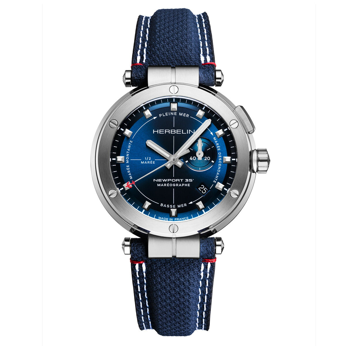 エルブラン HERBELIN ニューポート NEWPORT 43mm 腕時計 メンズ クオーツ H24688A15 ラウンド 革ベルト ネイビー マレオグラフ 35周年記念【60回分割手数料無料！】