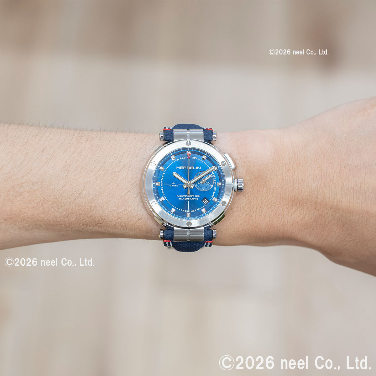 エルブラン HERBELIN ニューポート NEWPORT 43mm 腕時計 メンズ クオーツ H24688A15 ラウンド 革ベルト ネイビー マレオグラフ 35周年記念【60回分割手数料無料！】