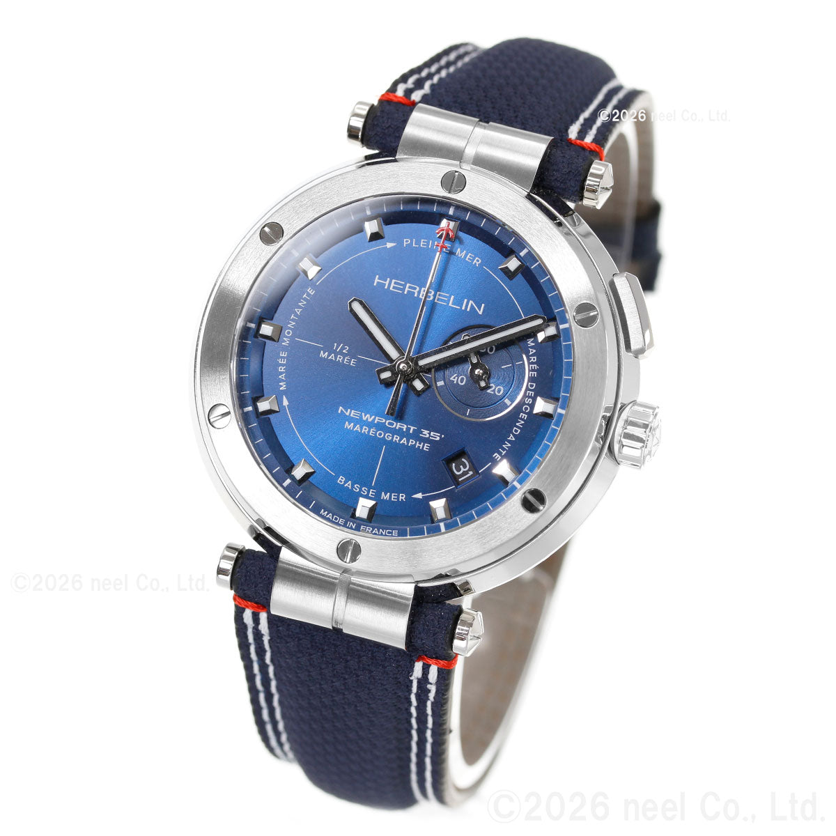 エルブラン HERBELIN ニューポート NEWPORT 43mm 腕時計 メンズ クオーツ H24688A15 ラウンド 革ベルト ネイビー マレオグラフ 35周年記念【60回分割手数料無料！】