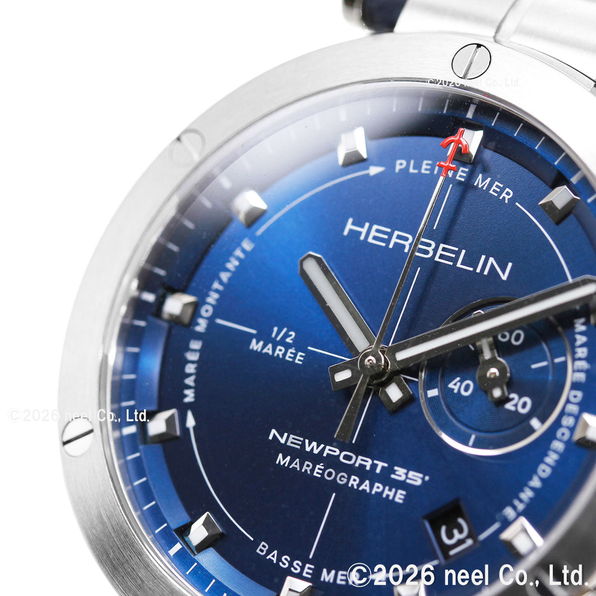 エルブラン HERBELIN ニューポート NEWPORT 43mm 腕時計 メンズ クオーツ H24688A15 ラウンド 革ベルト ネイビー マレオグラフ 35周年記念【60回分割手数料無料！】