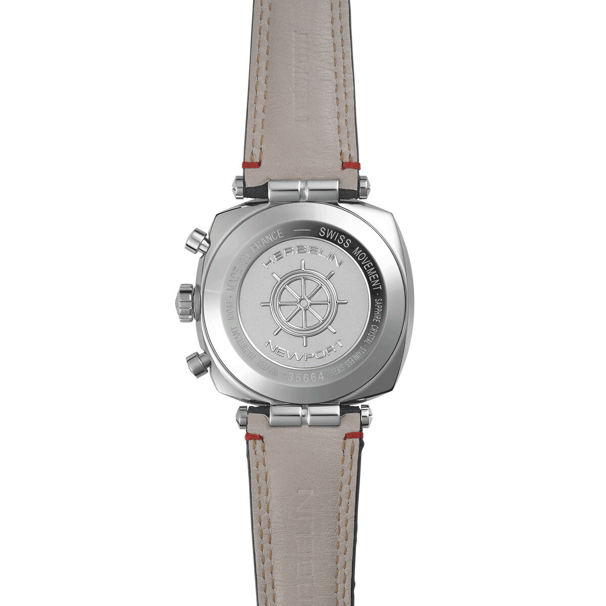 エルブラン HERBELIN ニューポート NEWPORT 42mm 腕時計 メンズ クオーツ クロノグラフ H35664AP25 クッション スクエア HERITAGE 革ベルト ネイビー【60回分割手数料無料！】