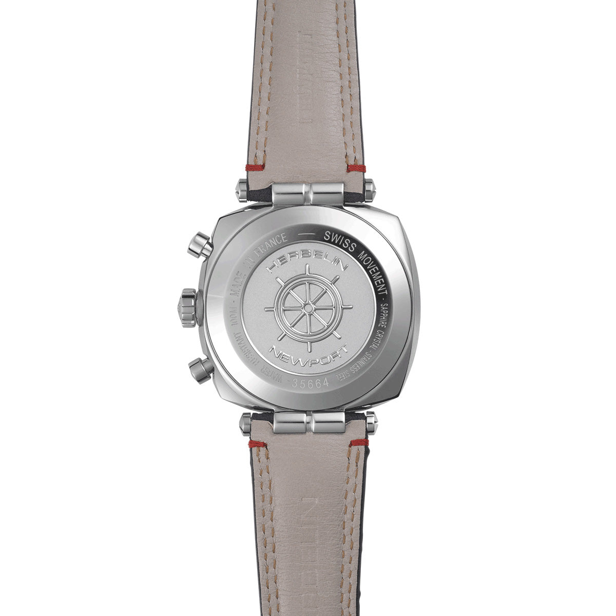 エルブラン HERBELIN ニューポート NEWPORT 42mm 腕時計 メンズ クオーツ クロノグラフ H35664AP25 クッション スクエア HERITAGE 革ベルト ネイビー【60回分割手数料無料！】
