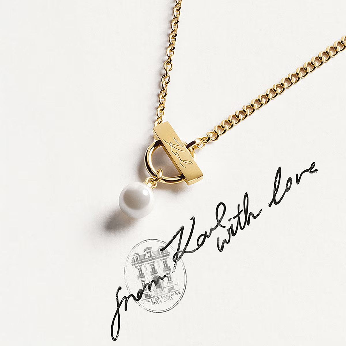 カール ラガーフェルド KARL LAGERFELD ネックレス ペンダント アクセサリー パールコレクション Pearl Collection イエローゴールド シェル パール ホワイト KLAYR12