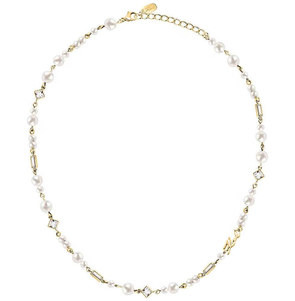 カール ラガーフェルド KARL LAGERFELD ネックレス ペンダント アクセサリー パールコレクション Pearl Collection イエローゴールド シェル パール ホワイト クリスタル バゲット カット ストーン KLAYR17
