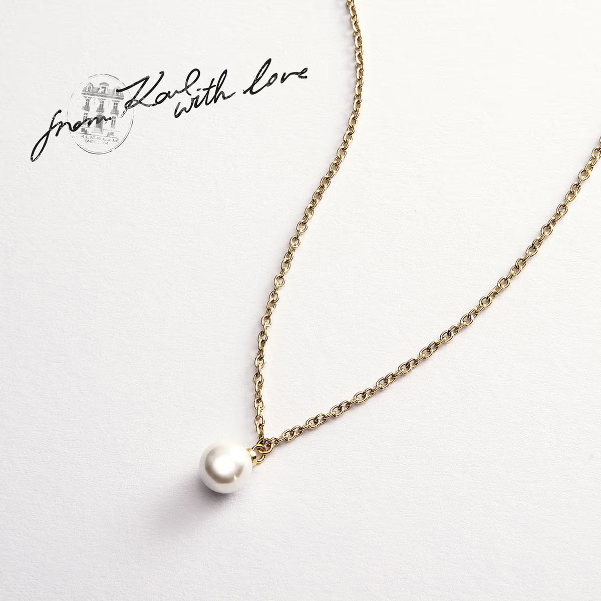 カール ラガーフェルド KARL LAGERFELD ネックレス ペンダント アクセサリー パールコレクション Pearl Collection イエローゴールド シェル パール ホワイト KLAYR18
