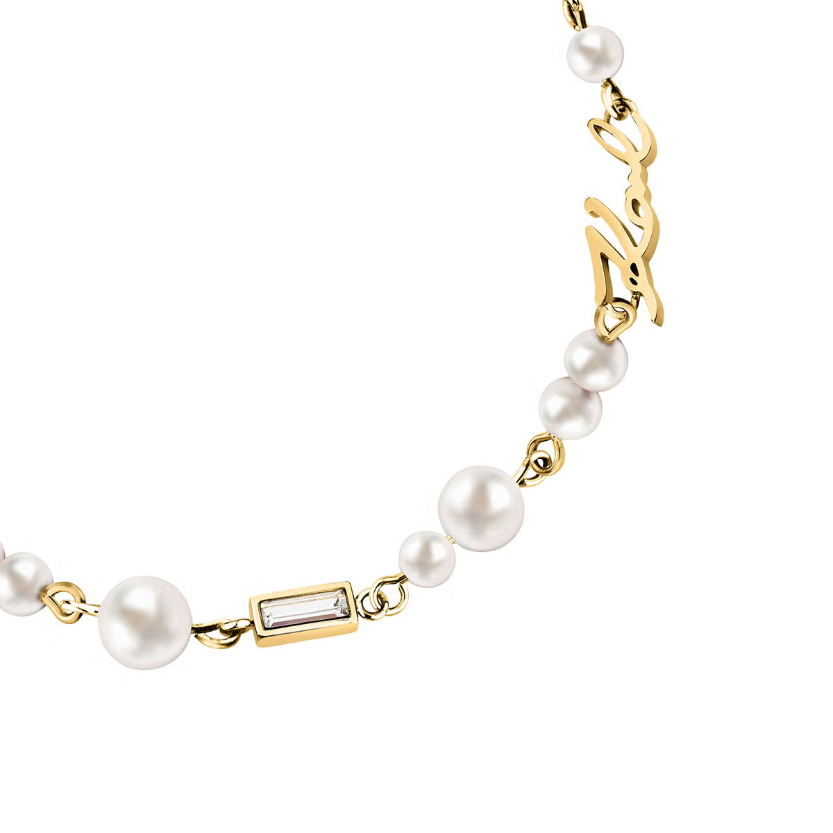 カール ラガーフェルド KARL LAGERFELD ブレスレット アクセサリー パールコレクション Pearl Collection イエローゴールド シェル パール ホワイト クリスタル バゲット カット ストーン KLAYR19