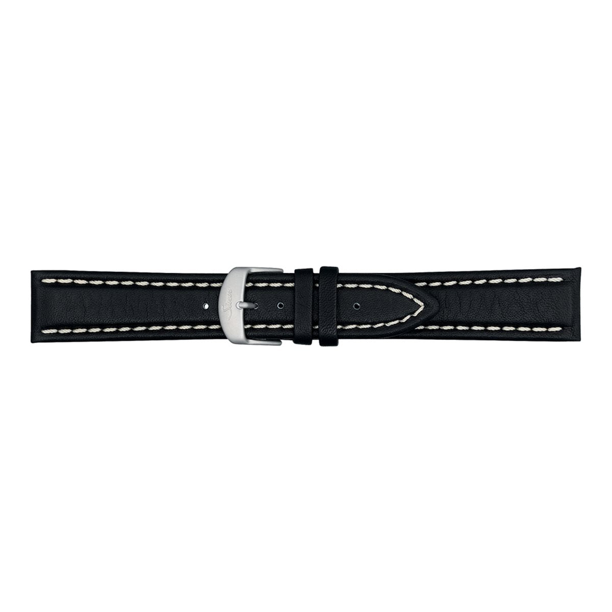 Sinn ジン 純正 替えバンド ベルト カウレザーストラップ ブラック ホワイトステッチ ステンレススチールバックル付き マット尾錠 22mm