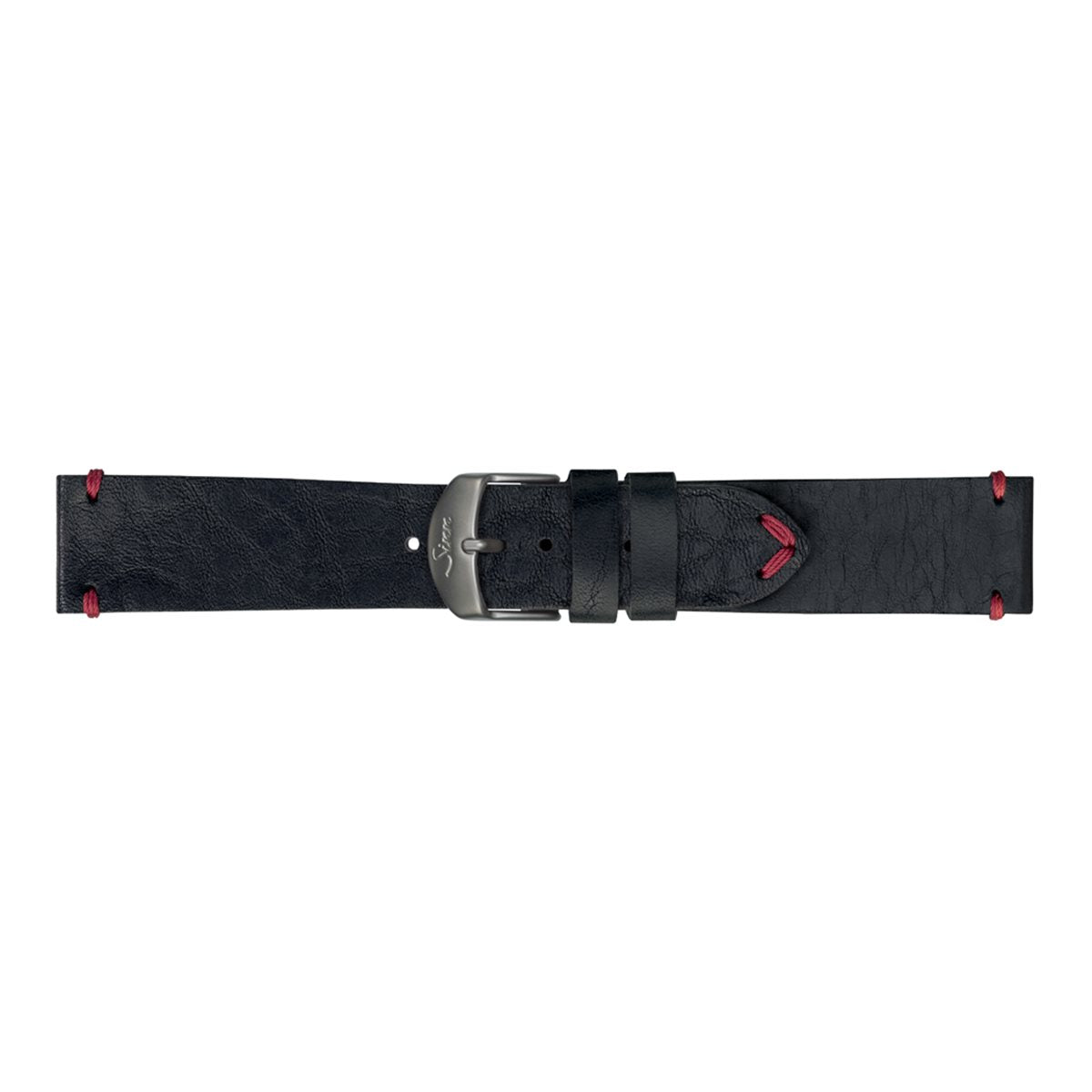 Sinn ジン 純正 替えバンド ベルト ヴィンテージカウレザーストラップ ブラック レッドステッチ ステンレススチールバックル付き マット尾錠 22mm
