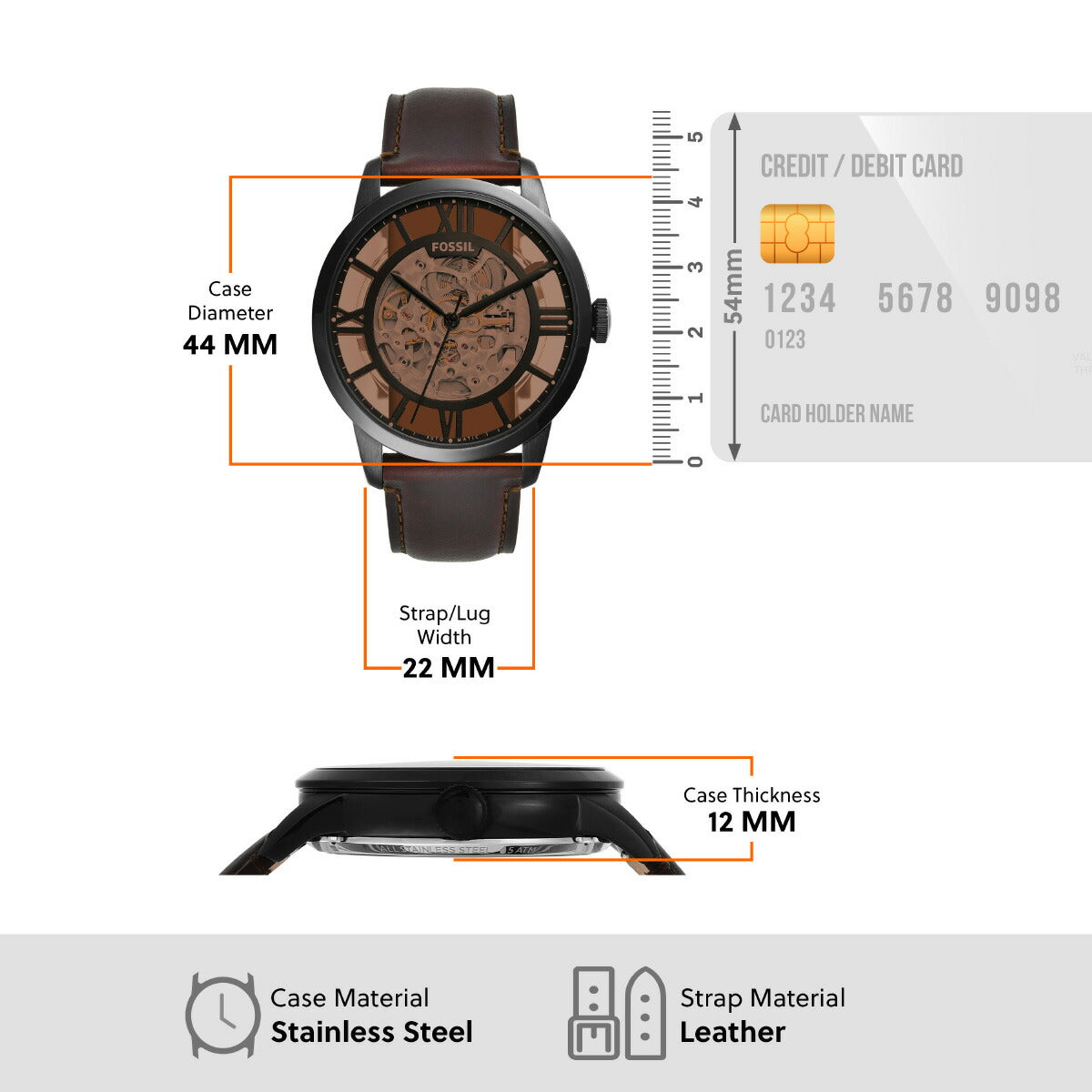 フォッシル FOSSIL 腕時計 メンズ 自動巻き TOWNSMAN オートマティック ダークブラウン レザーウォッチ ME3098