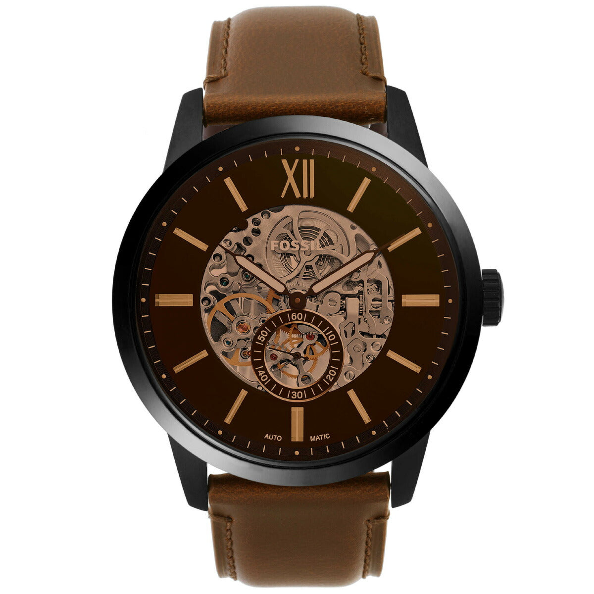 フォッシル FOSSIL 腕時計 メンズ 自動巻き TOWNSMAN 48mm ブラウンレザーウォッチ ME3155