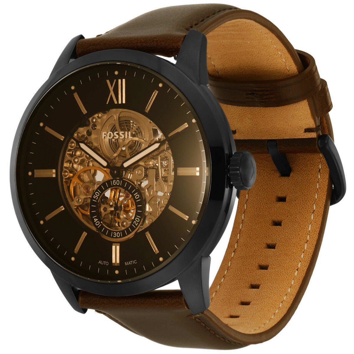 フォッシル FOSSIL 腕時計 メンズ 自動巻き TOWNSMAN 48mm ブラウンレザーウォッチ ME3155