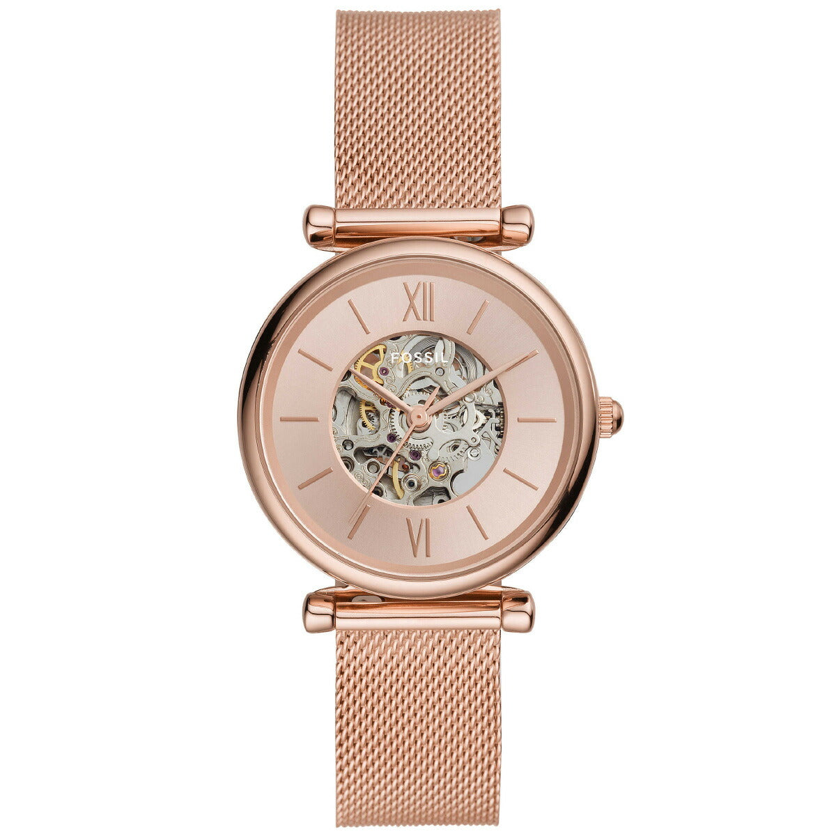 フォッシル FOSSIL 腕時計 レディース 自動巻き CARLIE オートマティック ローズゴールドトーン ステンレススチールメッシュウォッチ ME3175