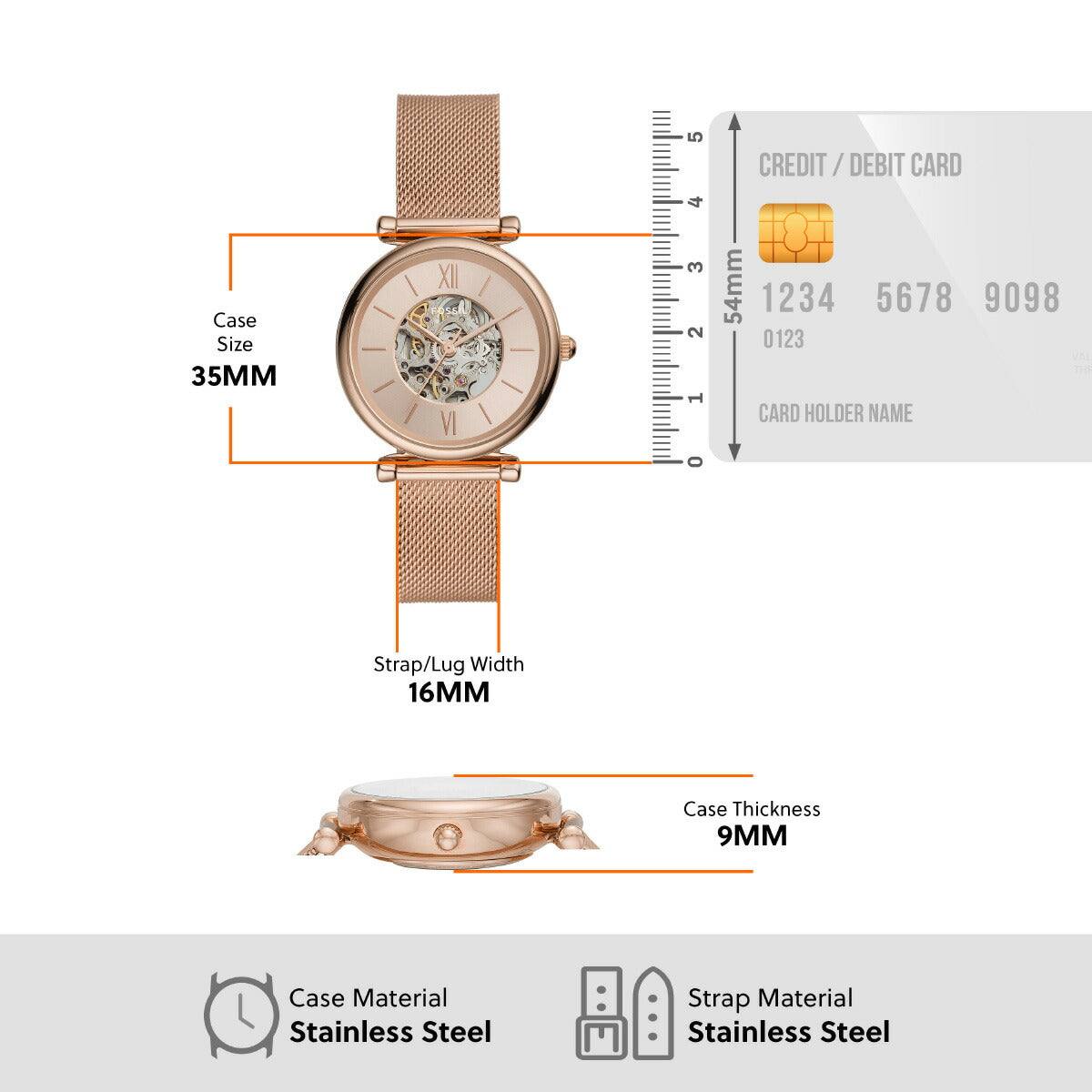 フォッシル FOSSIL 腕時計 レディース 自動巻き CARLIE オートマティック ローズゴールドトーン ステンレススチールメッシュウォッチ ME3175