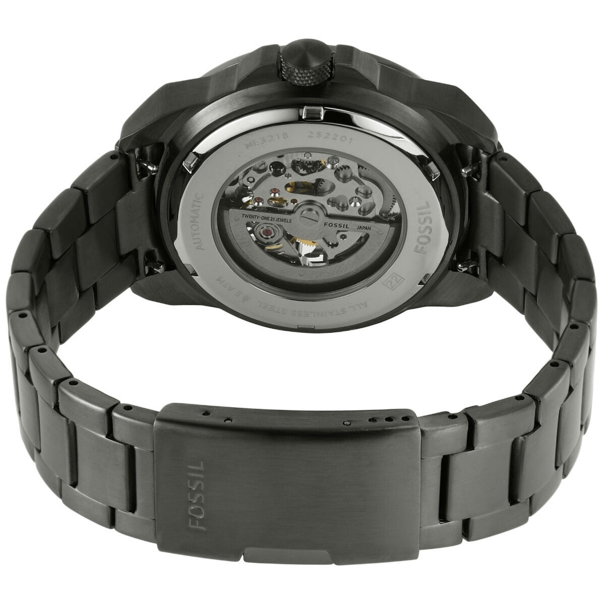 フォッシル FOSSIL 腕時計 メンズ 自動巻き BRONSON オートマティック スモーク ステンレススチールウォッチ ME3218