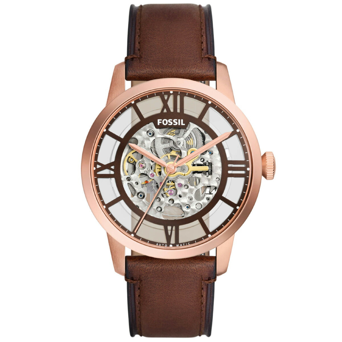 フォッシル FOSSIL 腕時計 メンズ 自動巻き TOWNSMAN オートマティック ブラウン レザーウォッチ ME3259