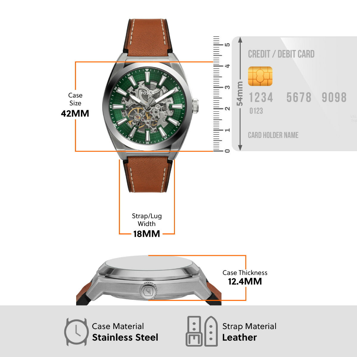 フォッシル FOSSIL 腕時計 メンズ 自動巻き EVERETT オートマティック ブラウンレザーウォッチ ME3261