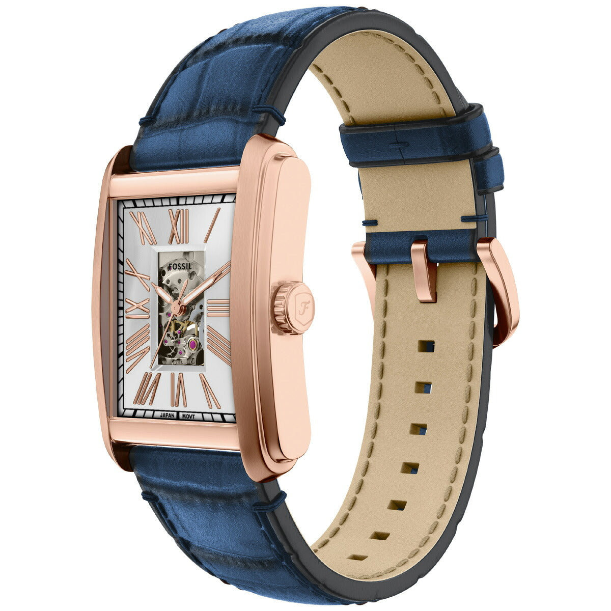 フォッシル FOSSIL 腕時計 自動巻き メンズ CARRAWAY オートマティック ブルー クロコレザーウォッチ ME3274